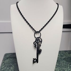 Chic Black Key Pendant and Black Heart Necklace NWT